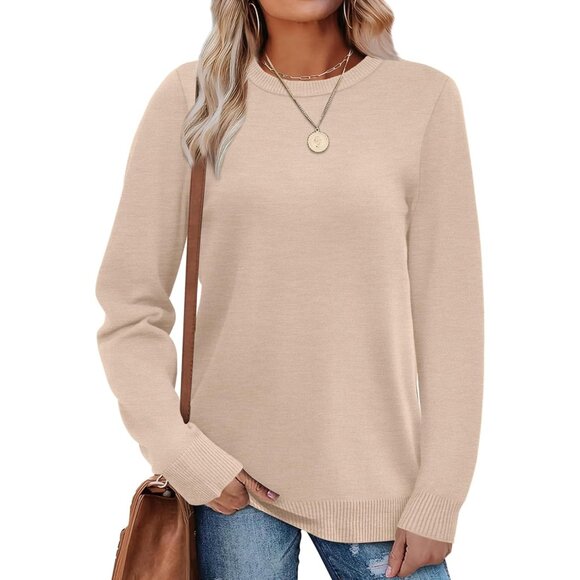 Women's Lightweight Crewneck Sweater Long Sleeve Fall Casual Knit Top - Picture 2 of 5